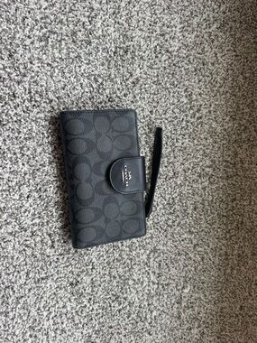 Coach Black Signature Canvas Wristlet Phone Wallet with Strap